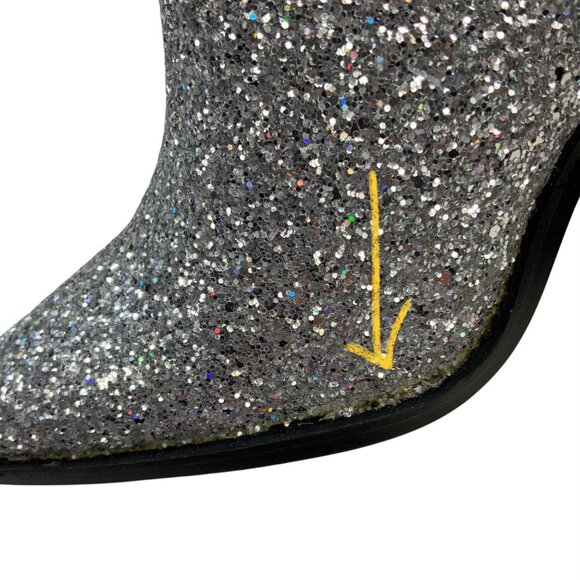 Dolls Kill Trickz N' Treatz Glitter Diva Deputy Cowboy Boots 9 Silver Cowgirl - Picture 7 of 15